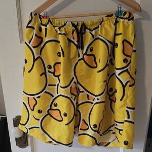 Mens Yellow Duck Print Swim Trunks/Athletic Shorts